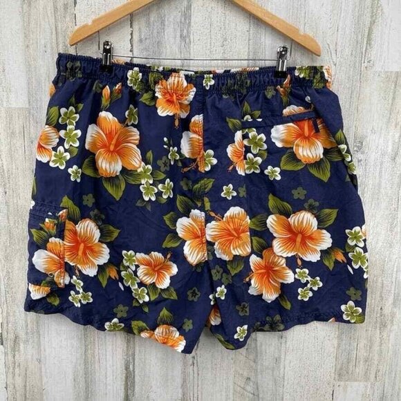 Sand & Sun Swim‎ Trunks Mens 2XL 44-46 Blue Floral Hawaiian Mesh Lined Pockets - Picture 3 of 7